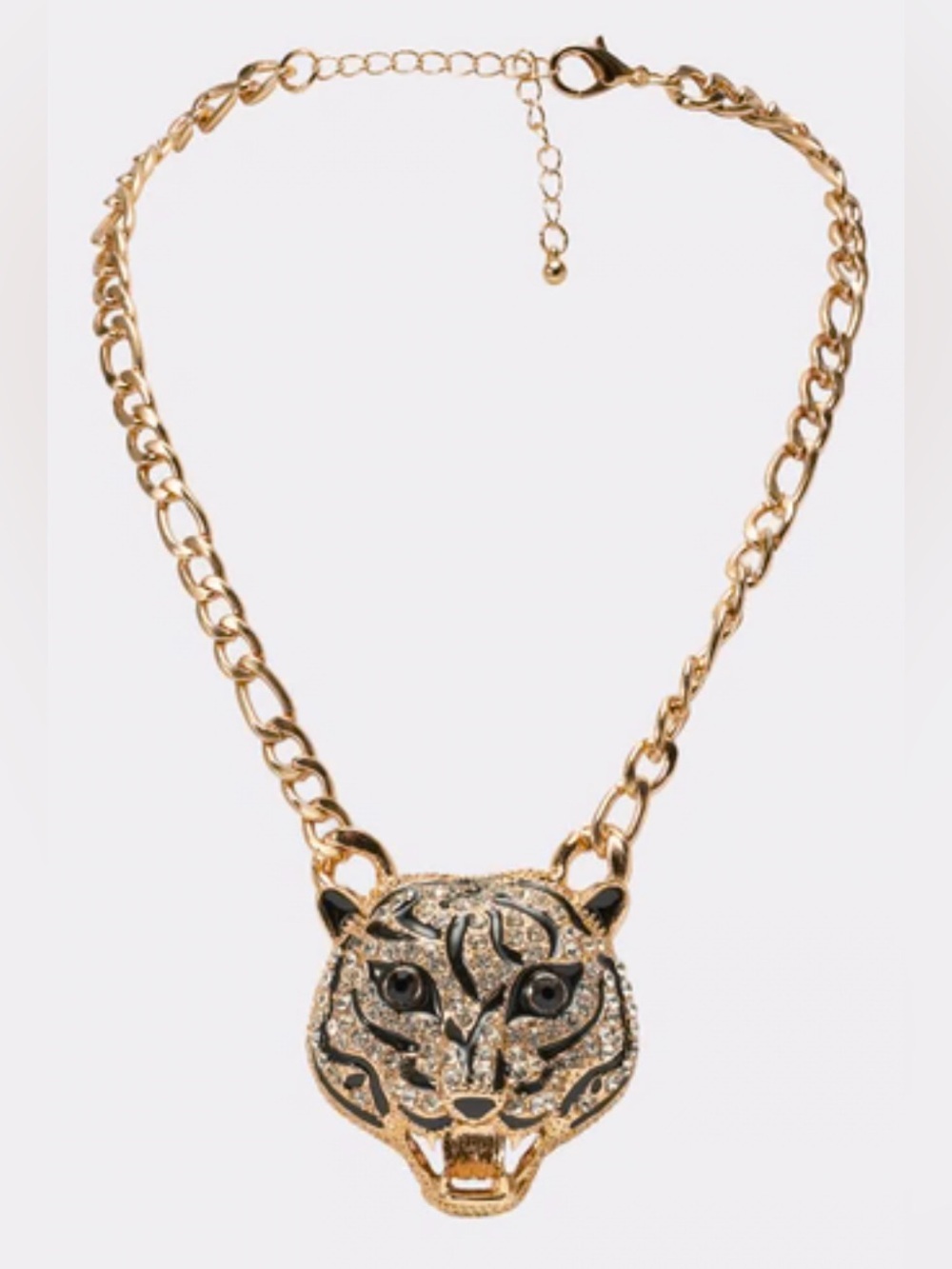 🐯NATASHA COUTURE BOLD Gold Tiger RHINESTONE Head Pendant Necklace🐯NWT